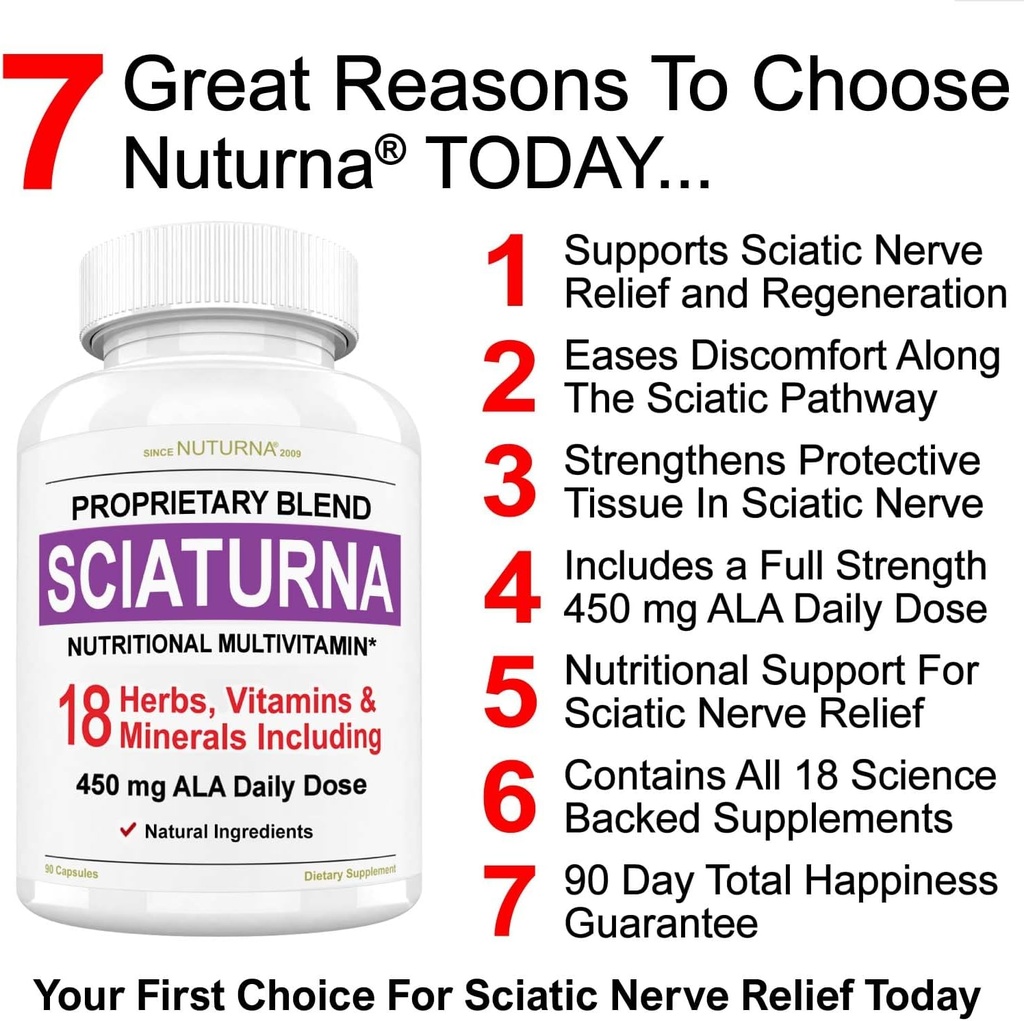 Sciatic Nerve Relief Supplement z 450 mg kwasu lipoinowego - 18 w 1 Super Formuła dla Dolnego Backa, Hip, Lumbar, Thigh, Noga, Stopa - Najlepsze Naturalne Sciatic Nerve Relief Wsparcie - 90 Kapsułki