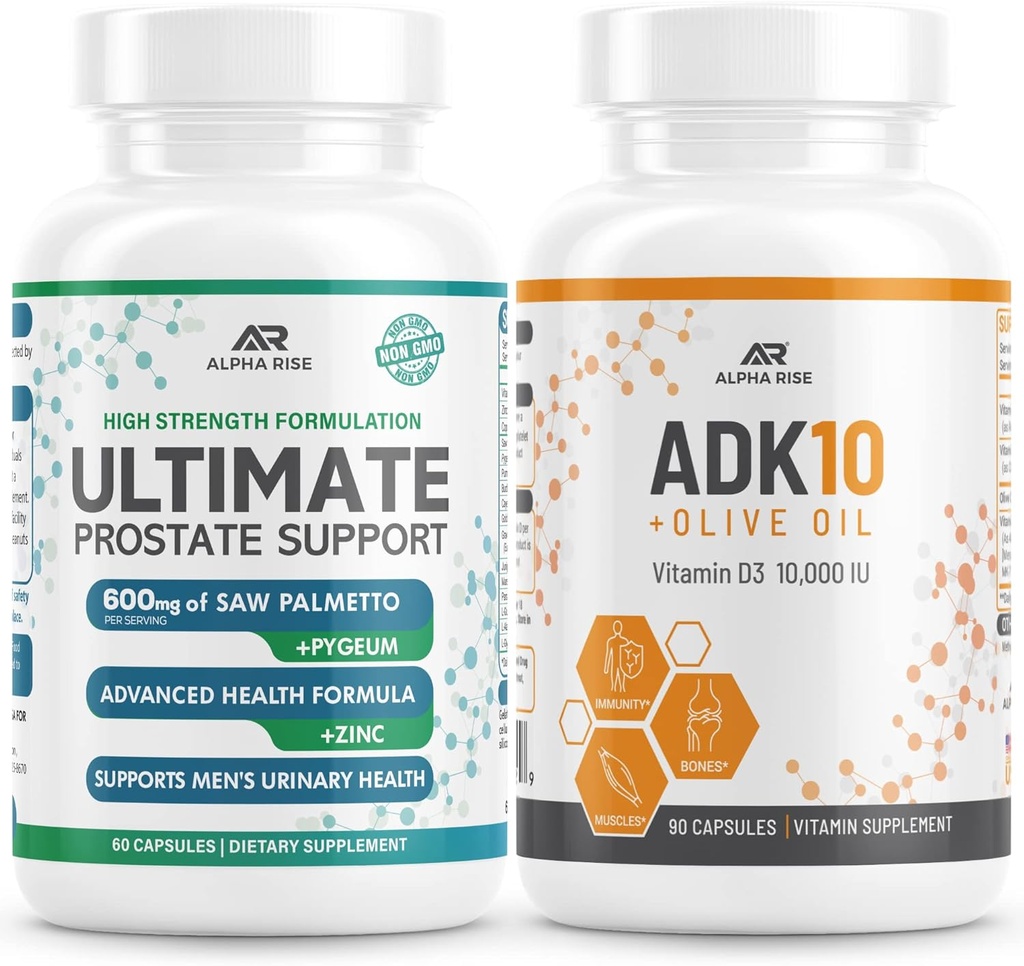 Best Over- The- Counter Prostate Supplement - Prostate Health Supplement for Men (60 Kapsułek) + ADK 10 Suplement witaminy + Oliwa z oliwek dla lepszej absorpcji (90 Kapsułki wegetariańskie)