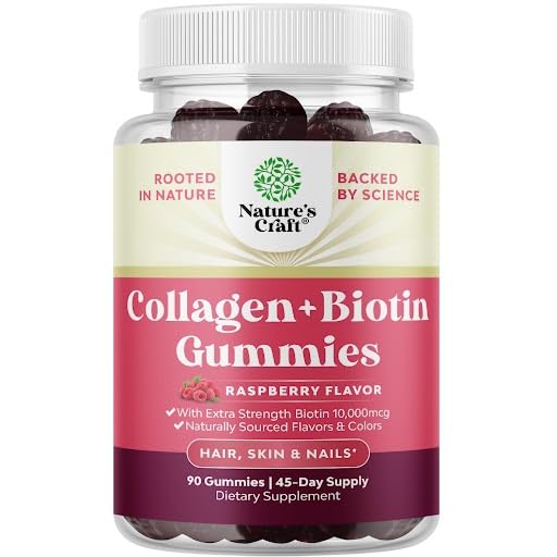 Gumiaki do włosów i paznokci dla kobiet - Dodatkowa siła Biotin i Gumiaki kolagenowe dla kobiet Support skóry włosów - Non-GMO Koszerna Kolagen Morski Biotin 10000mcg za porcję (45 Dni)