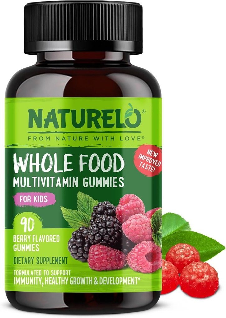NATURELO Całość żywności Gummie witaminowe dla dzieci - Gummy do żucia Multivitamin dla dzieci - Non-GMO - z witamin i minerałów - 90 Gummies wegańskie
