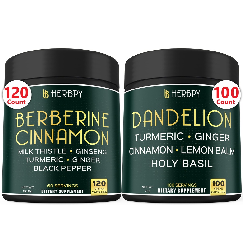 Zespół 7in1 Berberine HCl & 6in1 Suplement Dandelion - Wsparcie immunologiczne, trawienie i zdrowie serca