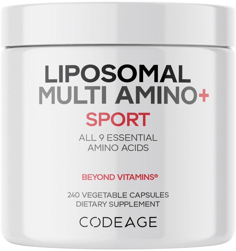 Codeage Multi Amino + BCAA & Suplement EAA, Wszystkie 9 Podstawowe aminokwasy, Free- Form Branched- Łańcuch Acid Pigułki, suplement Sport, Przed & Post Trening, Liposomal Dostawa, Wegan, 240 Kapsułki