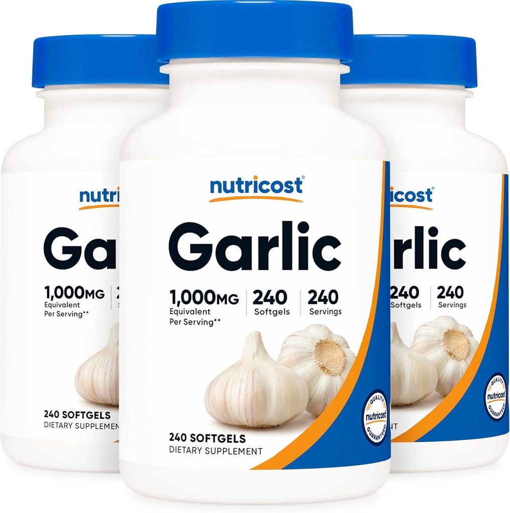 Nutricost Garlic 1000mg, 240 Softgels (3 Butelki) - Bezwodny, Premium Gluten suplement