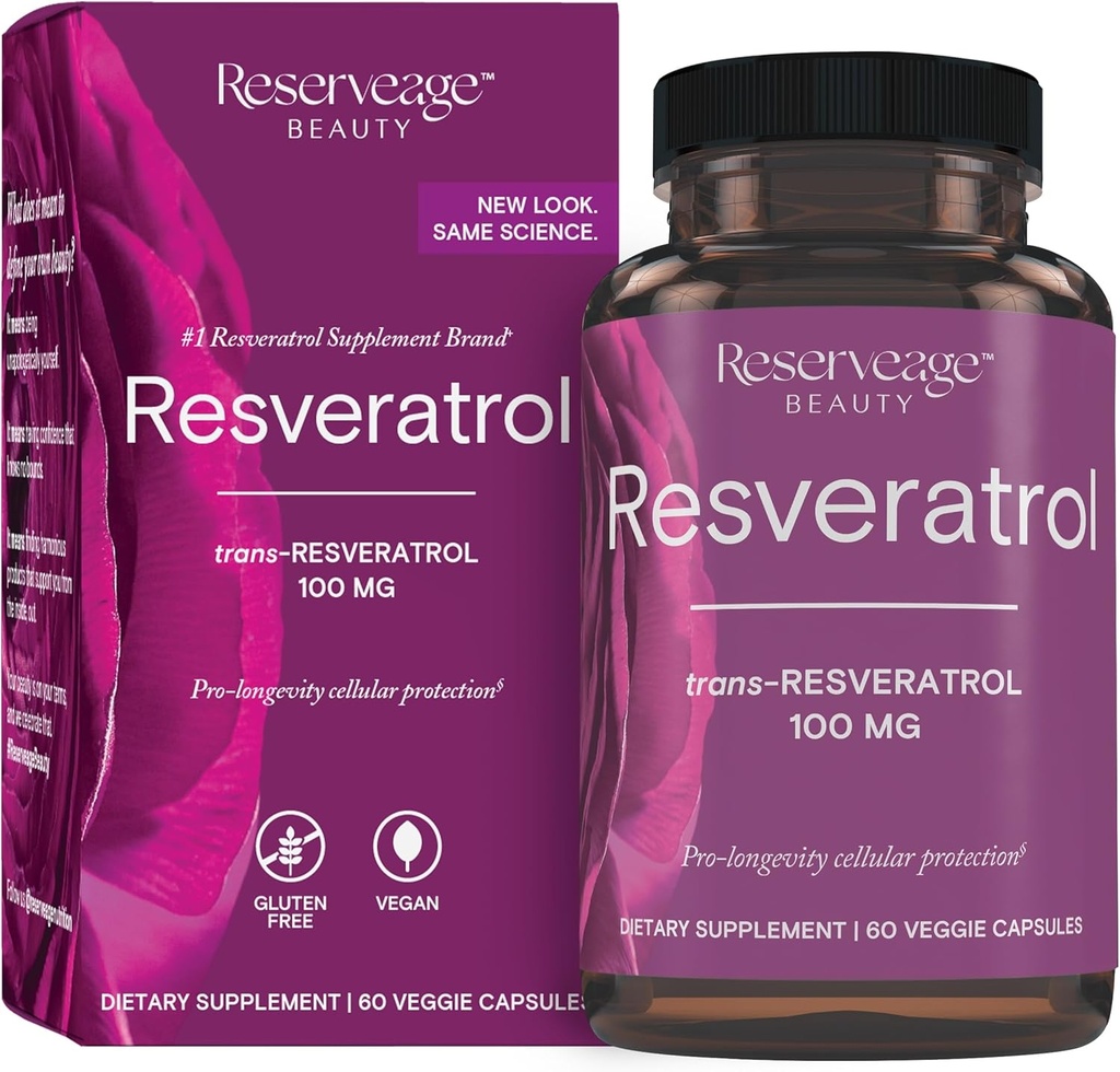 Rezerwat Piękno, Resveratrol 100 mg, Suplement przeciwutleniacz do serca i zdrowia komórkowego, Wspiera zdrowe starzenia i układu immunologicznego, Paleo, Keto, 60 Kapsułki (60 Służenie)