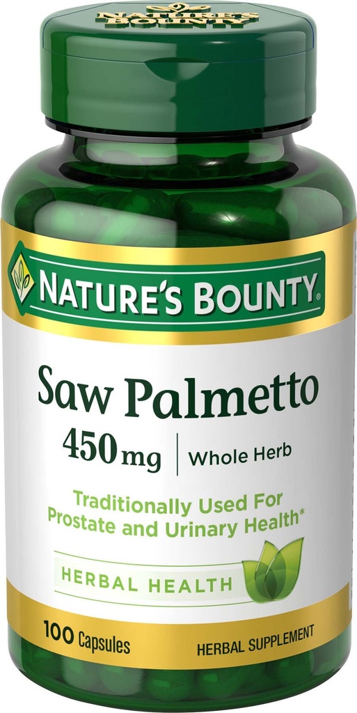 Nature 's Bounty Saw Palmetto, Herbal Health Supplement, Prostate and Urnary Health, 450 mg, 100 kapsułki