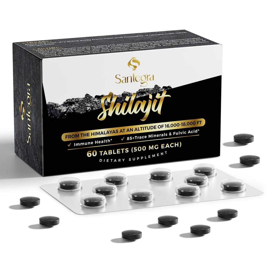 30 000 mg Shilajit Tablets, 100% Shilajit Pure Tablets for Women & Men, Himalayan Organic, Fulvic Acid & 85 + Trace Minerals, Suplement do Resin dla energii i układu immunologicznego, 60 Liczby