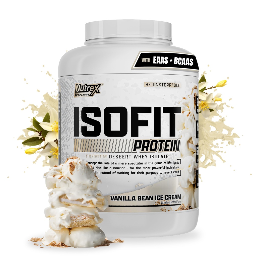 Nutrex Badania IsoFit białka serwatki w proszku Instantised 100% Izolat białka serwatki (70 Służenia, Wanilia Fasola lody)