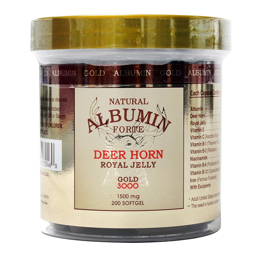 Naturalna albumina Forte Deer Horn Royal Jelly - 1500mg / 200 Softgel