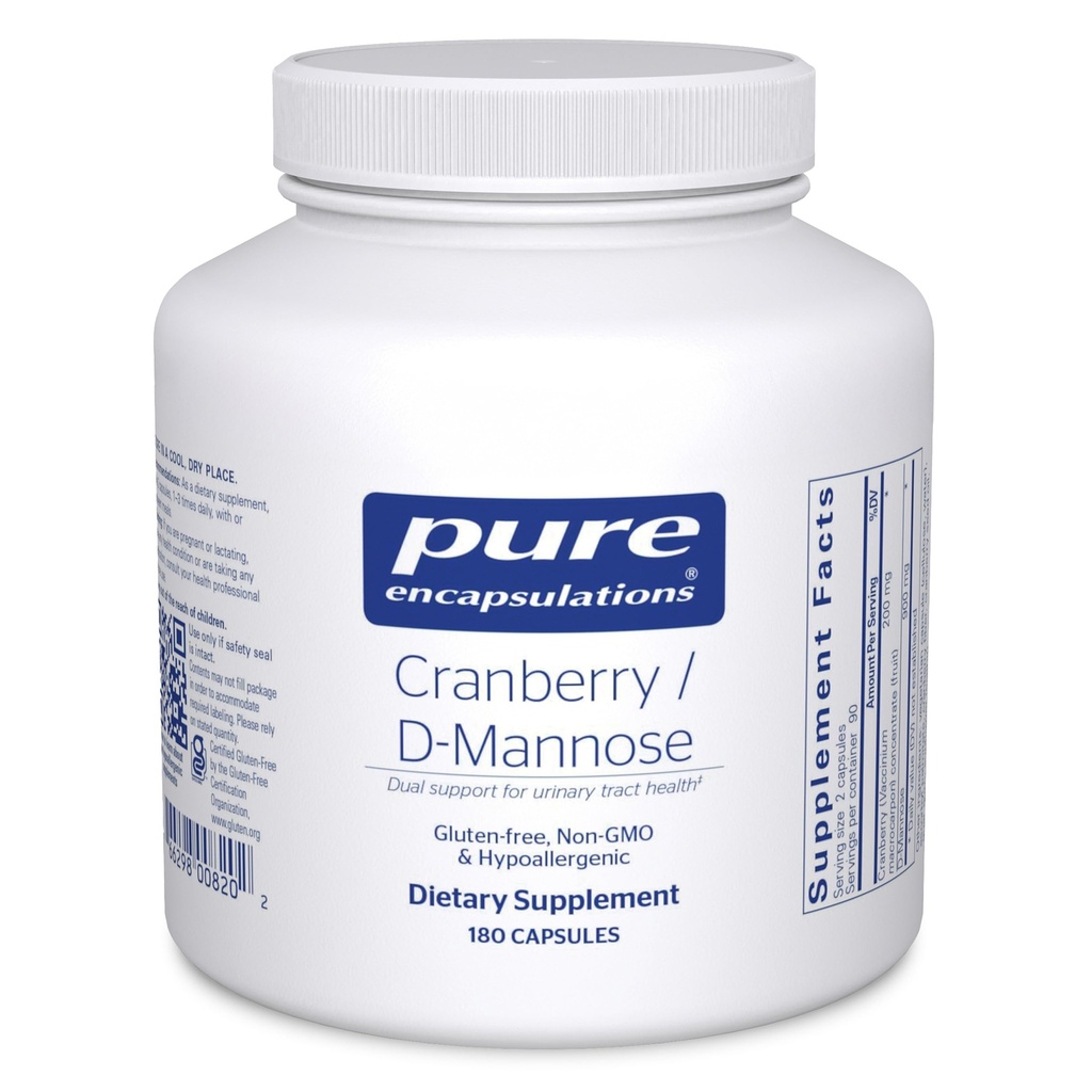 Pure Encapsulations Cranberry D- Mannose - Supports Urnary Tract Health * - with Cranberry Fruit Solids - Vegan & Non-GMO Dietetic Supplement - 180 kapsułki
