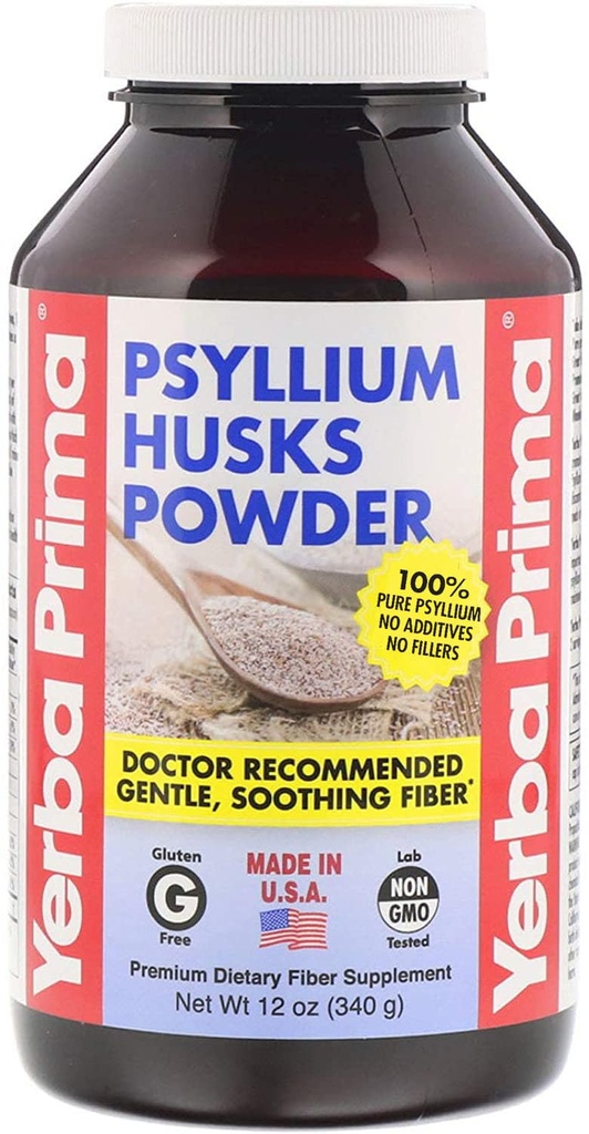 Yerba Prima Psyllium Husks Fiber Powder, 12 unce - Natural Fiber Supplement - Colon Cleanse - Gut Health - Vegan, Non-GMO, Gluten Free