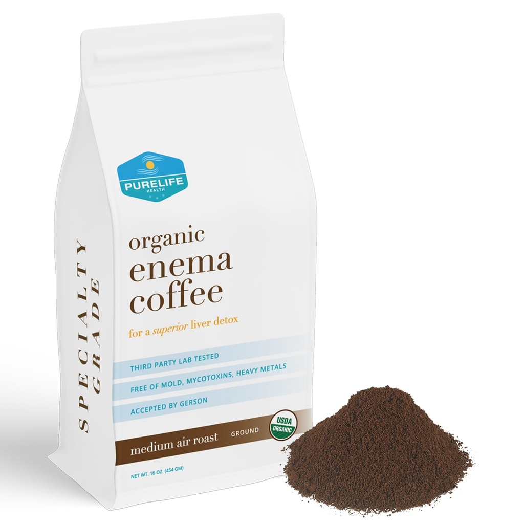 PureLife Enema Coffe- 1 Lb - Organic Gerson Specific - Ground - Mold & Grzyb Free - Air Roasted Medium / Shipped Fresh- American Owned and Operated Since 2012