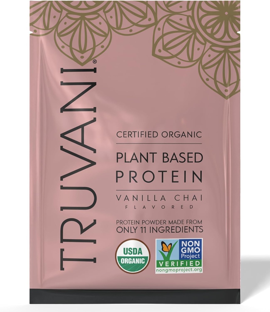Truvani Vegan Pea Protein Powder Building 124; Vanilla Chai Building 124; 20g Organic Plant Based Protein Building 124; 1 Serving Building 124; Keto Building 124; Gluten & Dairy Free 124; Low Carb Building 124; No Added Sugar