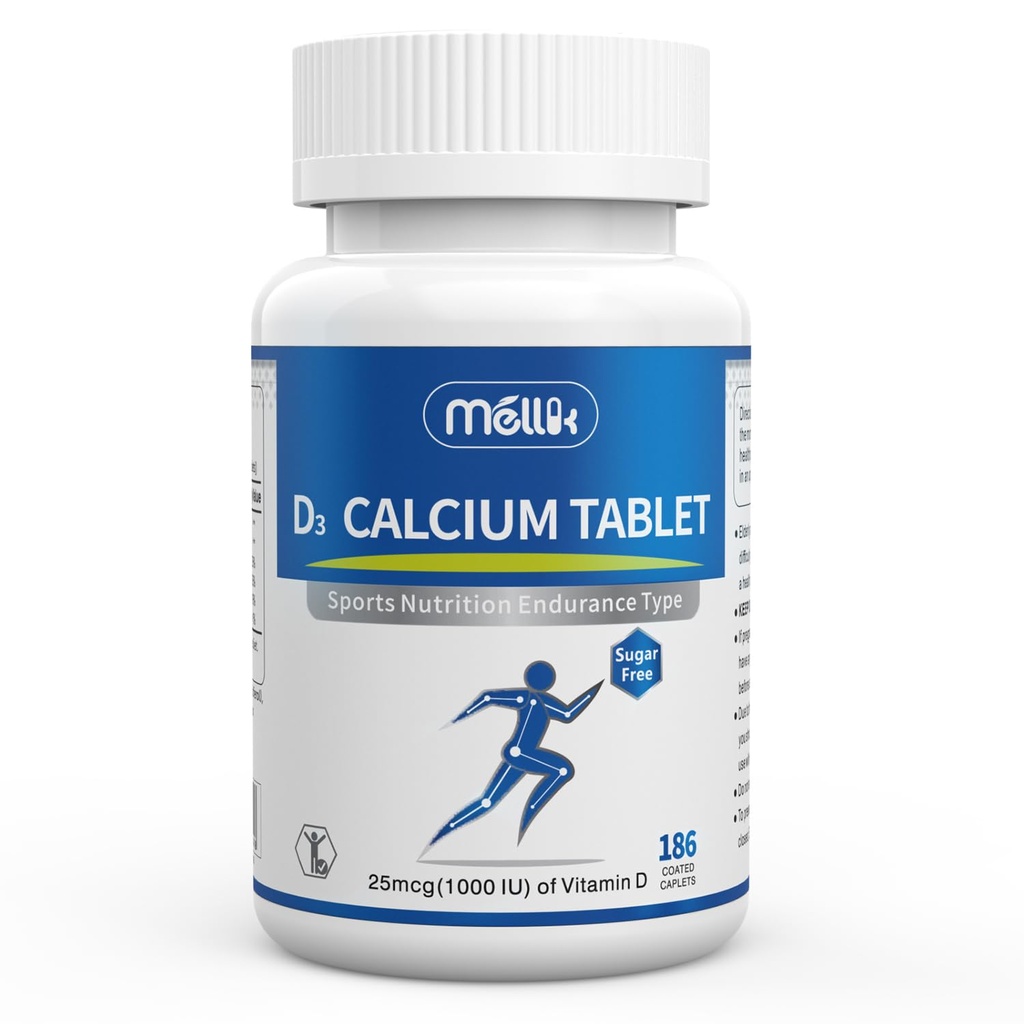 Suplement Calcium- Vitamin- D3 1200- mg Magnesium- Mini - 186Tablets Unflavored Slow Release Bone Health Kobiety i mężczyźni Suplement diety Łatwe do połykania cukru Free