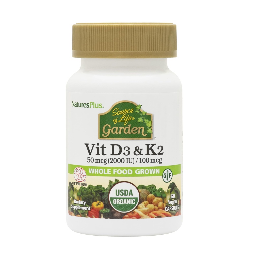 Nature Plus Source of Life Garden Witamina D3 & K2- 60 Kapsułki wegetariańskie - Promotes Bone Support, Immune Function, Cardioviral Health & Mood Balance - Wegan, Gluten Free - 60 Sługi