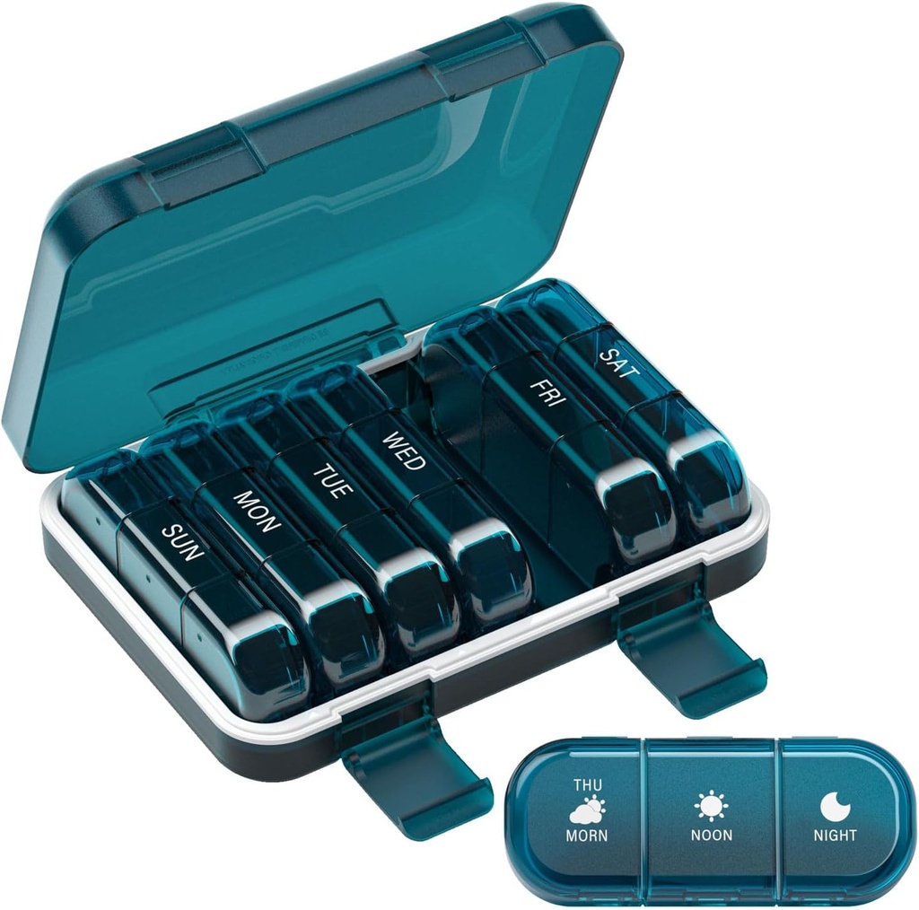 Cotygodniowy Pill Organizer 3 razy dziennie, 7 dni Portable Pill Box for Pills, Witaminy, Olej rybny, Leki, Suplementy (3x7 Blue)