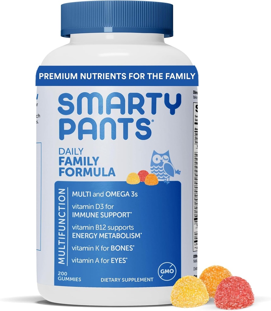 SmartPants Multivitamin dla mężczyzn, kobiet i dzieci: Witamina Gummies z Omega 3 Fish Oil (EPA / DHA), Metylfolat, Witamina D3, C, Witamina B12, B6, Witamina A, K & Zinc, 200 Count (30 Day Supply)