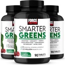 FORCE FACTOR Smarter Greens Tablets, 3- Pack, Suplement Zielonych z 25 + Superfoods i przeciwutleniacze do poprawy trawienia, Redukcja stresu, Wzmocnienie odporności i Metabolizm wsparcia, 270 Tabletki