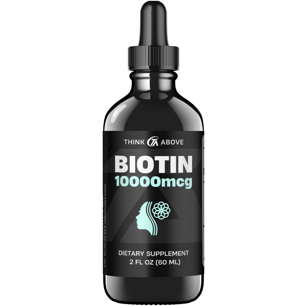 Płynne Biotin 10,000 µg z witaminą C - Wysoka moc Włosy, Skóra i Nail Support - Szybka absorpcja Kropli Biotin - 60 Day Supply - 2 oz