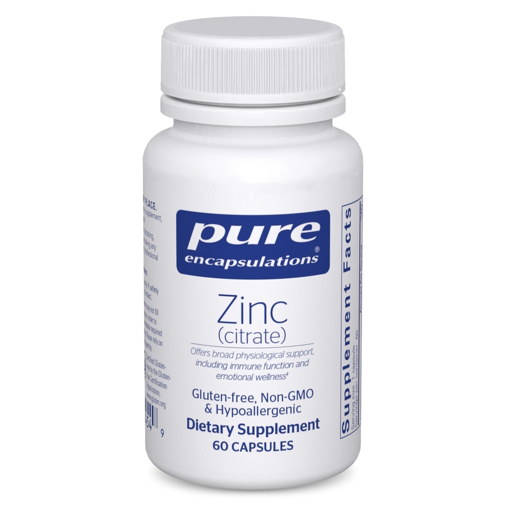 Pure Encapsulations Zinc (Citrate) - for Immune System, Tissue Development & Metabolism* - Mineral Supplement with Enzymes - Highly Absorbable Zinc - Vegan & Non-GMO - 60 Capsules
