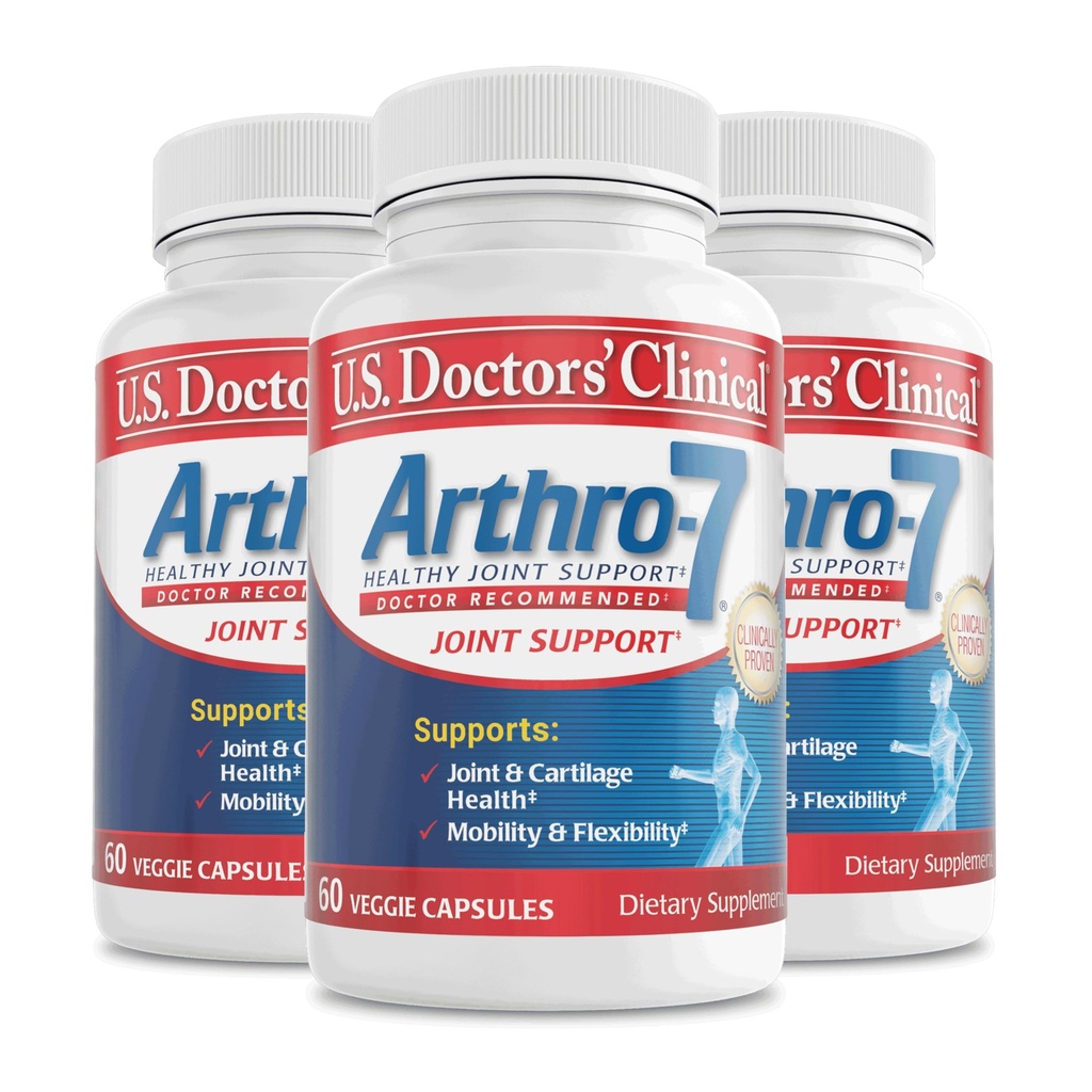 Lekarzy USA 'Clinical Arthro- 7 - Clinically Proven Joint Support Complex with Turmeric, Collagen, Bromelain for Flexibility, Mobility, & Strong Cartilage - 180 Kapsułki (3 butelki) - 45 / 90- Day Supply