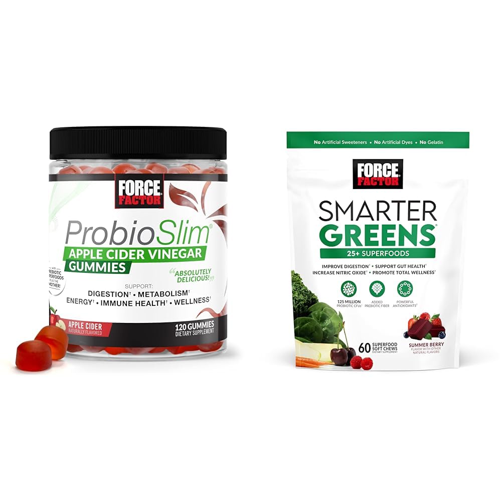 Siła Factor ProbioSlim Jabłko Cydr Gummeje ocet z organicznych, LactoSpore & Inteligentna zieleń Superfood Chews, Zielone i Superfoods z Probiotyki, Przeciwutleniacz