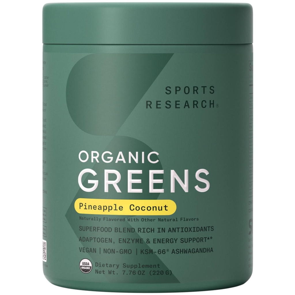 Sports Research ® Organic Ananas Zielone Kokosowe - Żywność Zdrowie, Natural Energy & Mood Support * - Certified Organic Powder - 20 Słupki