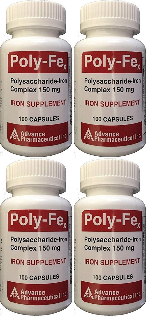 Polisacharyd Żelazo Complex 150 mg Kapsułki Suplement żelaza 100 Kapsułki na butelkę Opakowanie po 4 Razem 400 Kapsułki