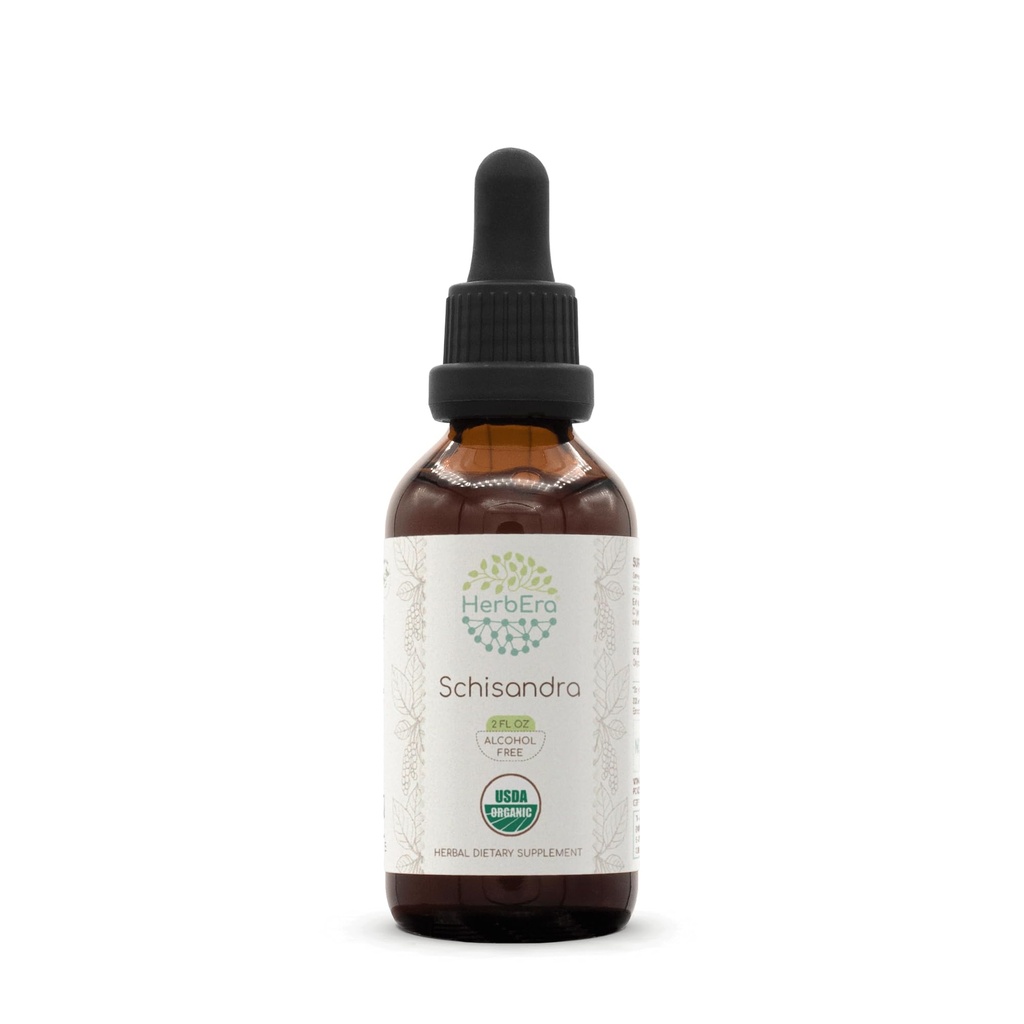 HerbEra Schisandra B60 USDA Organiczne nalewki 124; Ekstrakt wolny od alkoholu, Wysokiej mocy ziołowe krople, Płynny suplement España 124; Certified Organic Schisandra (Schisandra Chinensis) Suszony Berry (2 oz)