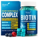 Biotin Colagen Keratin Gummies - Multivitamin Natural for Hair, Skin & Nails with Witamina A, D, B7 - Anti Aging Collagen Gummy Witaminy dla mężczyzn i kobiet, Supplement wzrostu włosów i paznokci - 60 Gumy Bears