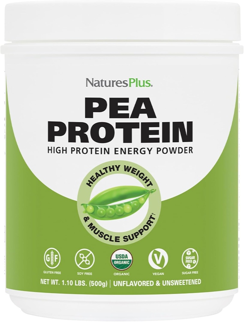 Natury Plus Organic Pea Protein - 1.1 lbs, Wegański proszek do picia - Proszek o wysokiej energii protein, Głodowy Suppressant, Muscle Builder, Promotes Heart Health - Nie-GMO, Wegetarianin, Gluten- Free - 25 Servings