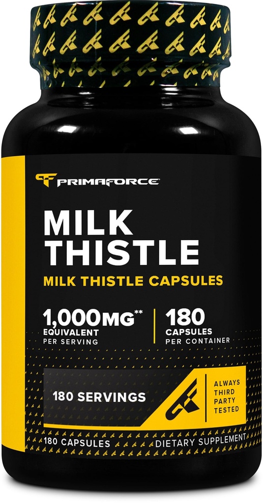 Primaforce Milk Thistle 180 Kapsułki 1000mg ekwiwalent - Gluten Free, Nie-GMO Suplement diety, od 250mg 4: 1 Wyciąg