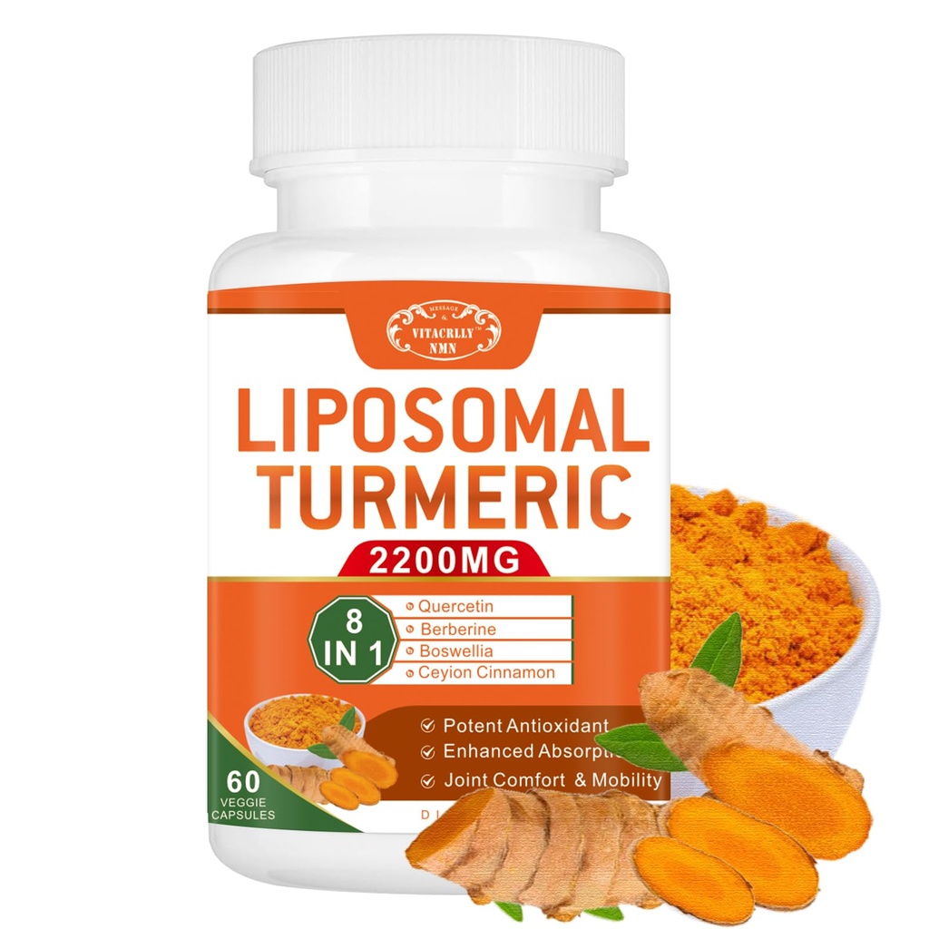 2200mg Liposomalna kurkumina Kurkumina Suplement z Black Pepper & Ginger Enhanced Absorption - 95% Curcumin Extract for Joint Support 60 Kapsułki