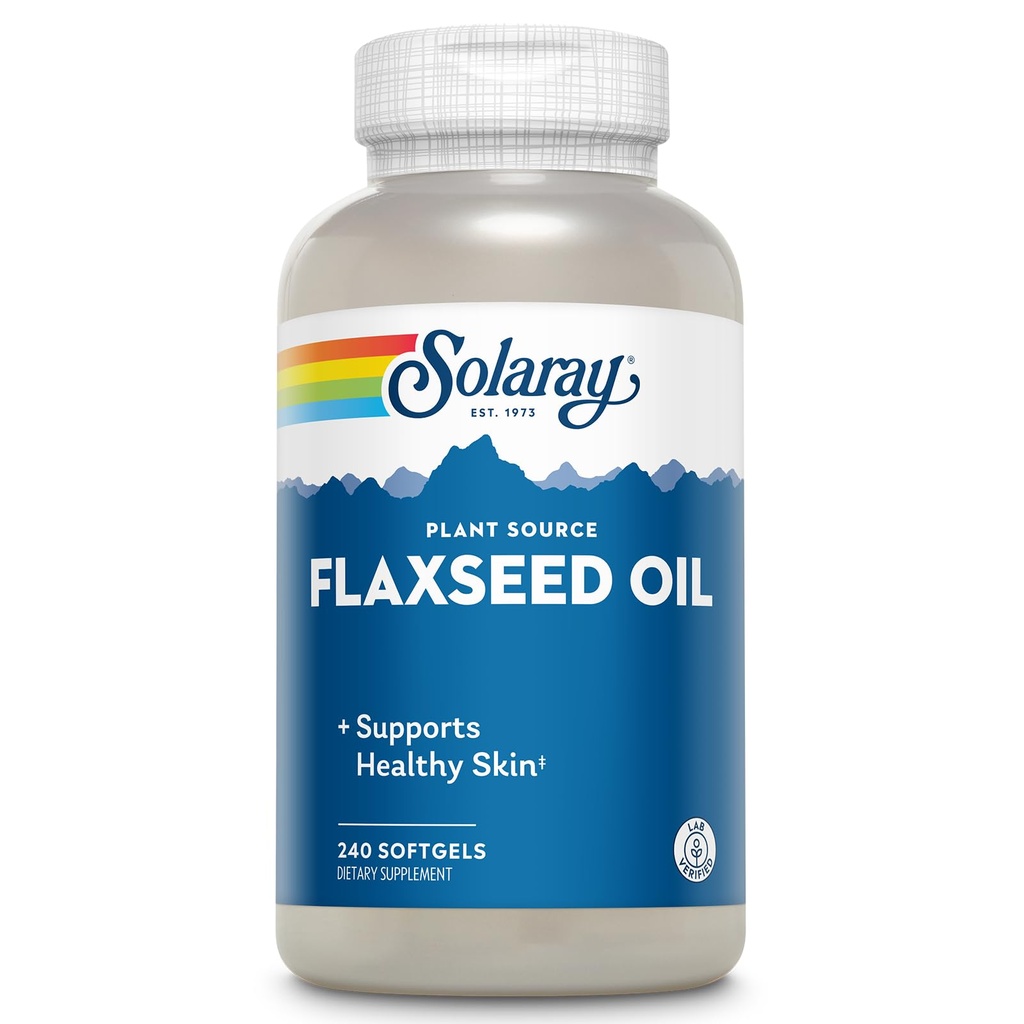 SOLARAY Olej lniany 3000 mg z Omega 3 6 9, Softgels z nasion płatka dla zdrowia skóry, Triple Omega Supplement, Non-GMO, Gluten Free, Lab Zweryfikowane - 60- Day Guarantee - 80 Służenie, 240 Softgels