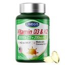 Witamina D3 K2 Softgels, D3 10000 IU z K2 (MK- 7) 200 mcg z softgelami oleju kokosowego, Łatwy do połknięcia 2 w 1 Vitamin D & K, Wspiera Wchłanianie wapnia, immunologiczne i Heart Health - 90 Liczby