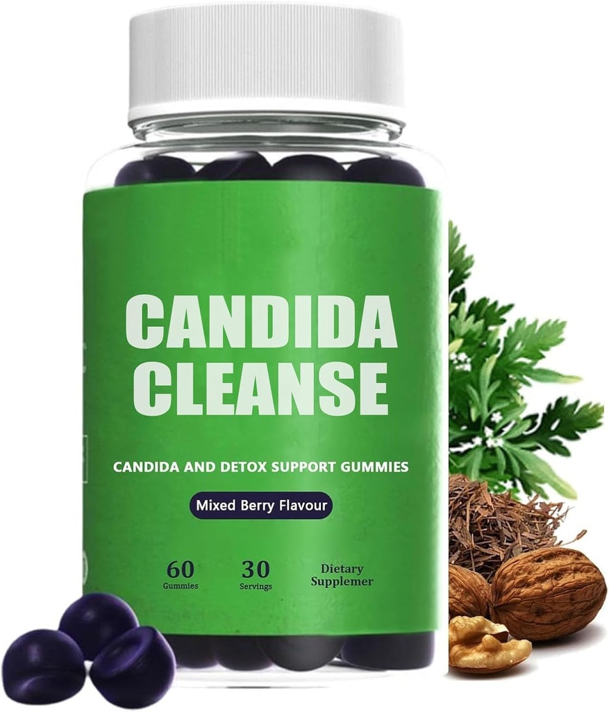 Candida Cleanse, Candida and Detox Support Gummies, 10- in-1 Advanced Formula z Black Walnut, PAU D 'Arco & Wormwood, Non-GMO 60 Gummies