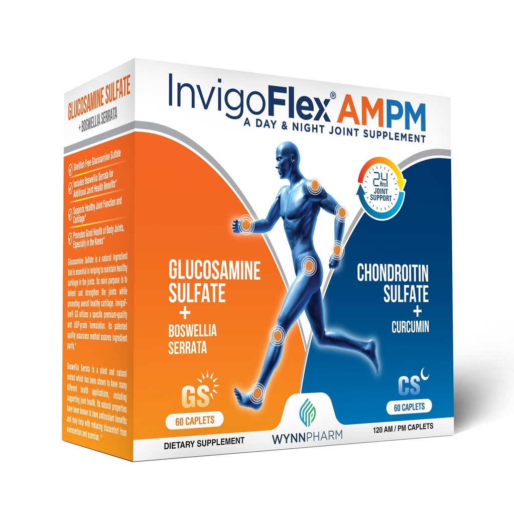 INVIGOFLEX ® AMPM - siarczan glukozaminy i chondroityny - kurkumina turmerowa - Boswella Serrata (Non GMO) dla Knees, Hands, Back and Hip 24 - Hour Premium Joint Supplement