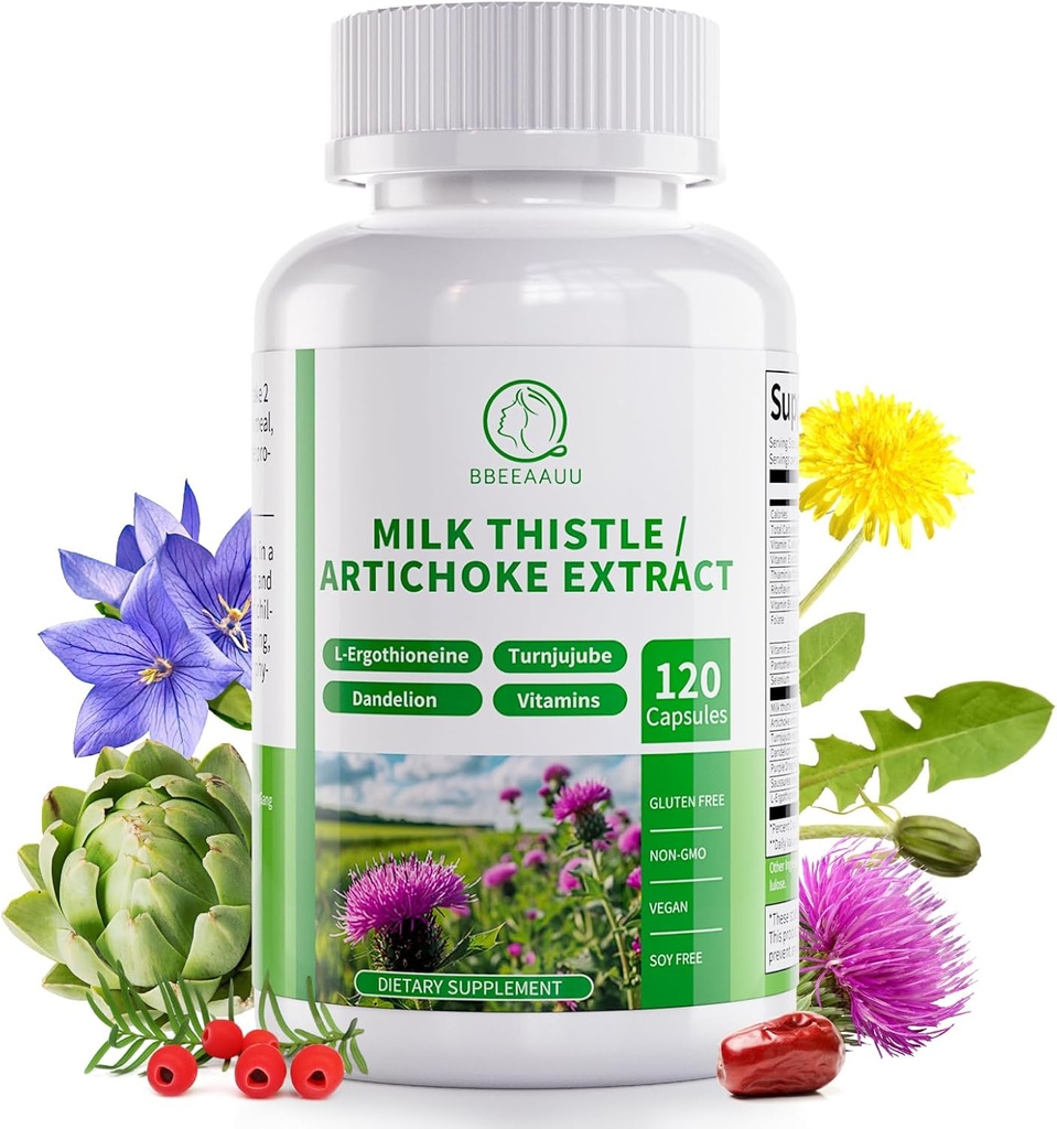 Suplement do cieśni mlecznej, Detox i Repair Liver Cleanse Formula, 16- in-1 Herbal Liver Support Pill z Artichock, L- Ergotioneine, Turnjujube Dandelion Extract for Liver & Antioksydant 120 Kapsułki