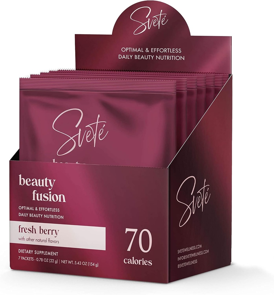 Zhydrolizowany proszek do kolagenu dla kobiet Superfood Multi Beauty z kwasem hialuronowym, Biotyna, Witamina C, Cynk, Probiotyki, CoQ10 Size 124; Keto Protein Amend124; Berry Flavor (7 Jednoserowych pakietów) firmy Svete