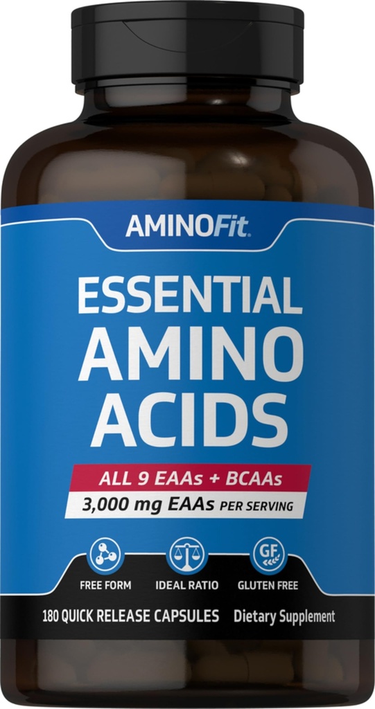 Piping Rock Essential Amino Acids Supplement Equipment 124; 3000mg Equipment 124; 180 Capsules Equipment 124; Complex Mix for Men and Women Equipment 124; EAA and BCAA Equipment 124; Non-GMO, Gluten Free Equipment 124; by Fitness Labs