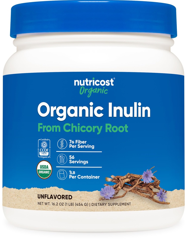 Nutricost Organic Inulin Powder 1LB (454 Grams) 7 Grams of Fiber per serving - from Chicory Root - Certified USDA Organic