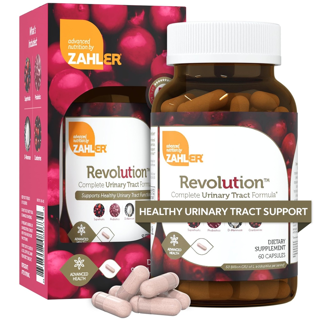 Revolution Zahler - Kompletna Formuła Zdrowotnego Traktu Kobiet z Probiotykami - UTI Pigułki - 1200mg D- Mannose i suplement żurawinowy - Urynalne Poparcie Zdrowotności Traktu dla Kobiet (60 Kapsułek)