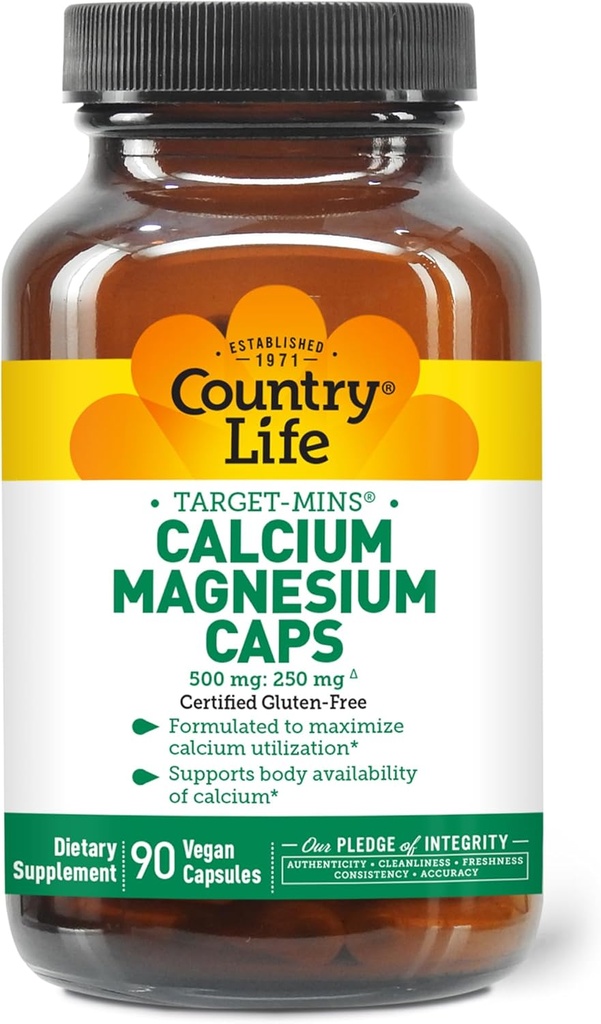 Country Life Target- Mins Wapnia Magnezu Complex - 1000mg Wapnia, 500mg Magnezu, Gluten- Free Supplement for Bone Health