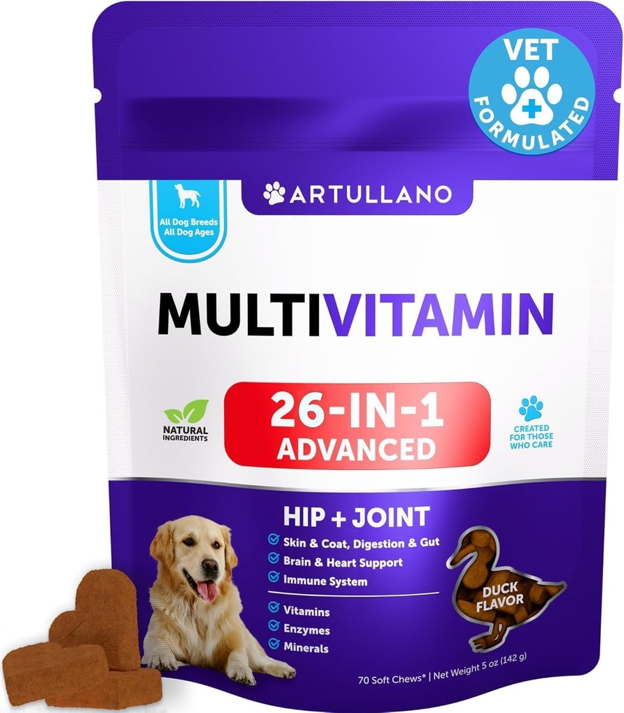 20 w 1 Pies Multivitamin z Glukozamin - Żute psy witamin i suplementów - Senior & Puppy Multivitamin Chews for Pet Hip & Joint Support, Immunitet, Mobilność, Skóra, Trawienie - 70 Soft Treats
