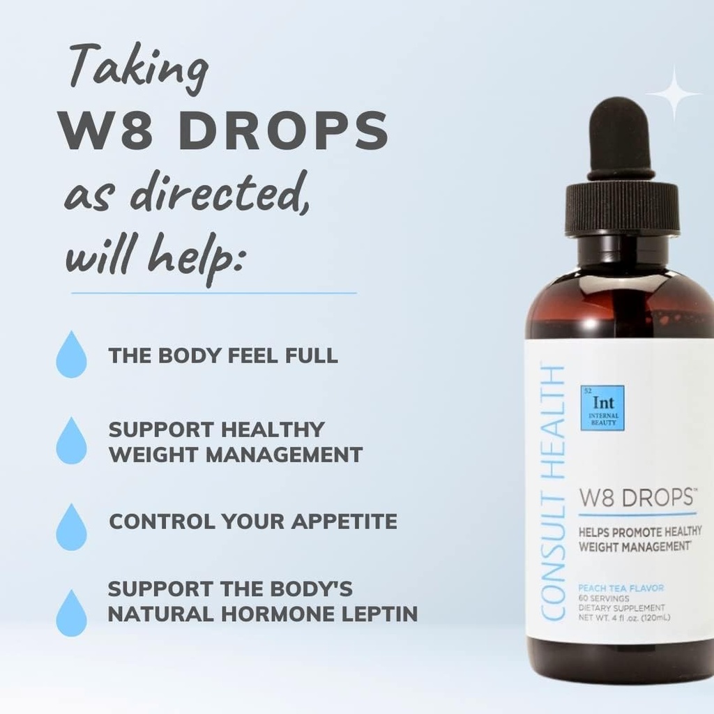Consult Health W8 Drops -Doctor Splited Liquid Weight Loss Supplement with DygloFit- Wspiera kontrolę przylepności, Metabolizm i Równowaga hormonalna - Naturalna ochrona przeciwutleniacz- Droppers Dwa razy dziennie