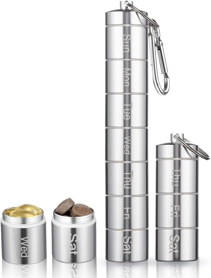 Metal Moisture Proof Cotygodniowy Pill Organizator 7 Dzień 3 razy dziennie, Stackable Aluminium Alloy Free Travel Pill Case Waterproof i duży komplet do przechowywania tabletek, Witaminy, Olej rybny, Dostaw