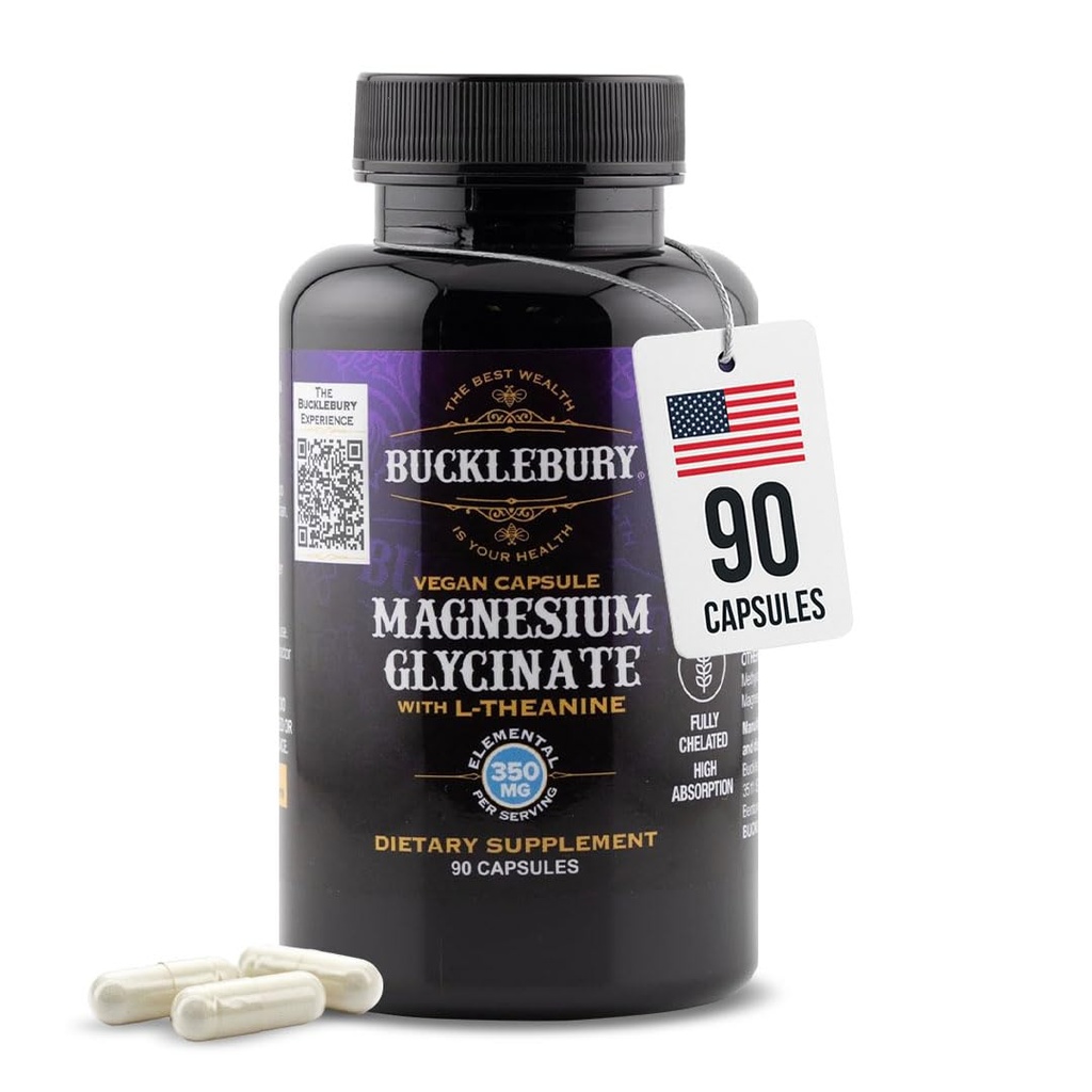 Bucklebury Magnezu Glycinate Kapsułki z L- Theanine 350mg - Zaawansowana formuła na odciążenie, mięśnie i kości Wsparcie zdrowia - Magnezu Glycinate Suplementy dla kobiet i mężczyzn - Wegan 90 Hrabia