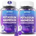 Gummie magnezowe potasu - Suplement potasu w / Ashwagandha 200mg, Glicynian magnezu, B6, B12, Cytrynian glikolu propylenowego dla kurczów nóg, Mięśnie, Elektroyte dla dorosłych dzieci, Bez cukru, 2 opakowania