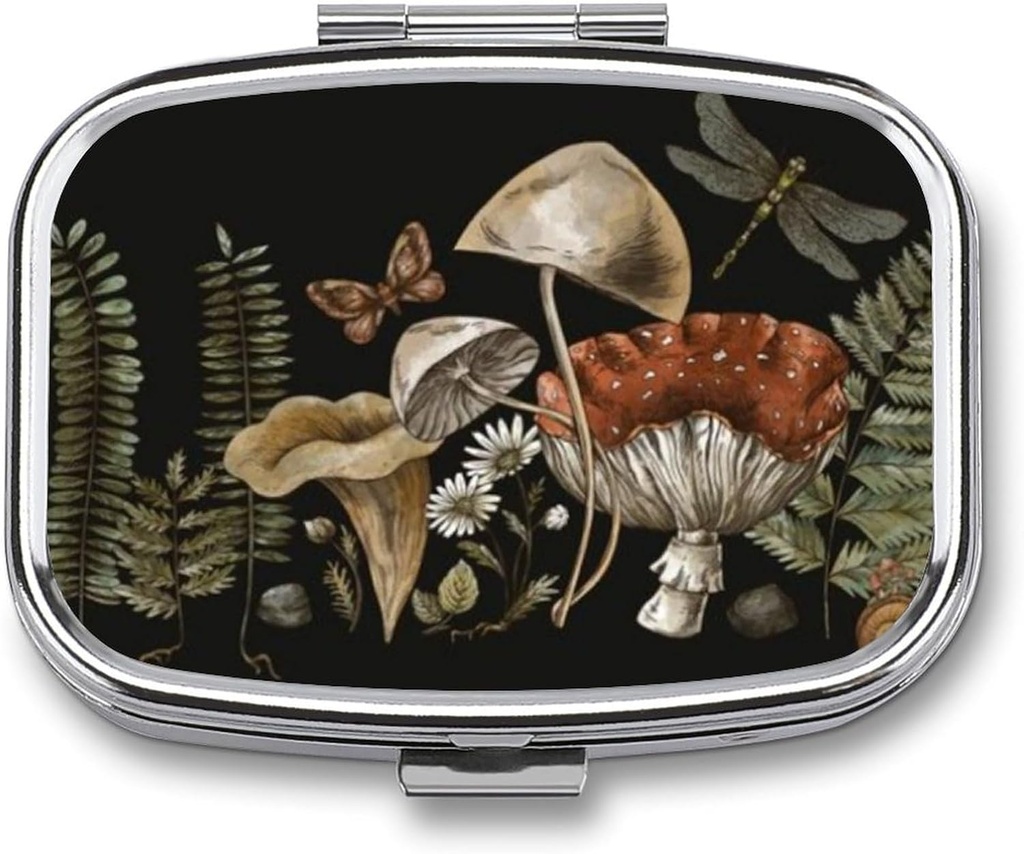 Metal 2 Collect Pill Organizator Travel Friendly Portable Compact Pill Box Cute Pill Case do przechowywania witamin, Olej rybny, Suplementy, Leki, Tabletka do torebki, Pocket. (Roślina)