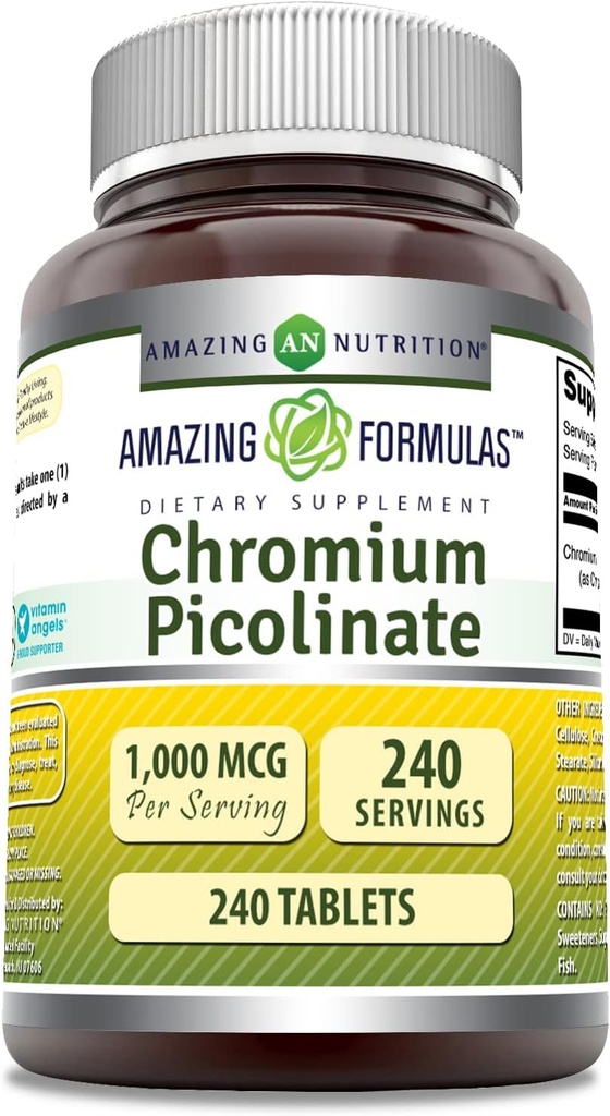 Amazing Supples Chrom Picolinate 1000 Mcg Xi124; Tablets Supplement XI124; Non-GMO XI124; Gluten- Free Xion124; Made in USA (1 Pack Xion124; 240 Count)