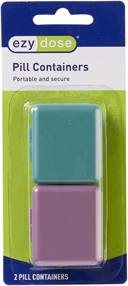 EZY DASE Codzienne Pocket Travel Pharmacy Pill Organizator, Małe witaminy Organizator, Kompaktowy pojemnik na leki, Przyjazny dla podróżujących, Przenośne Pill Box, Kolory maja Vary, 2- Pack, BPA Free